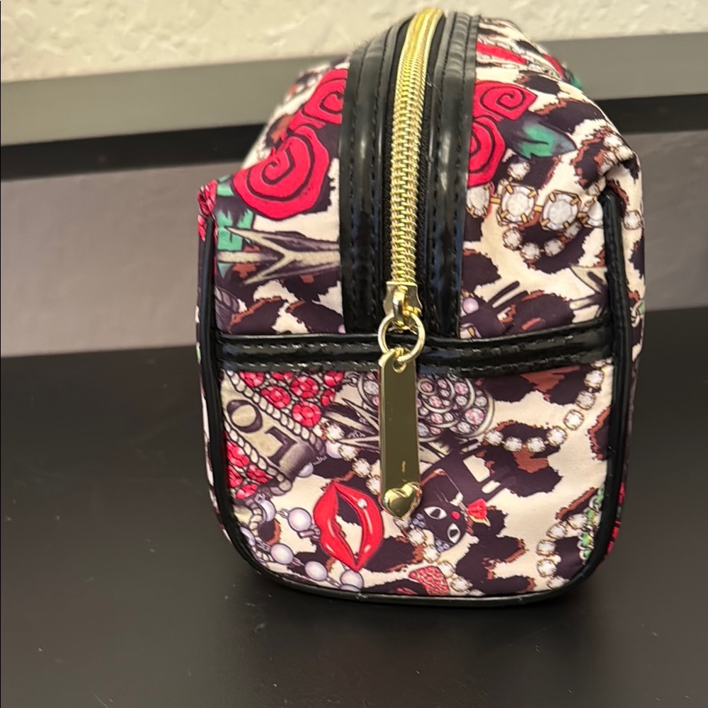 Betsey Johnson Red and Green Floral Cosmetic Bag - Picture 3 of 7